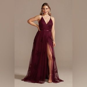 Galina Signature flocked tulle low back dress